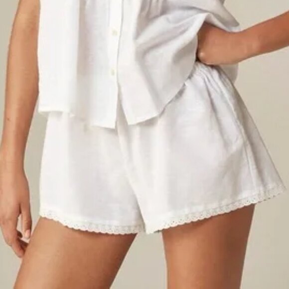 J. Crew Lace-trim pajama short in linen-cotton blend in White - Size XS - Picture 1 of 6